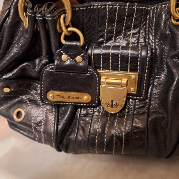 Juicy Couture Vintage Black Leather hobo hand bag EUC 13x8 - Picture 2 of 10
